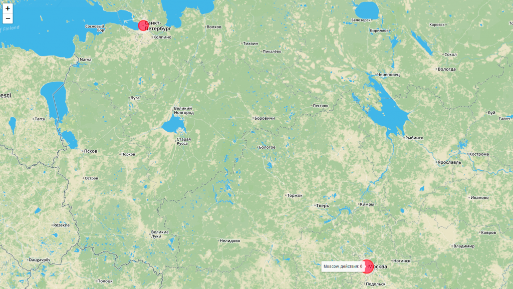 Карта геолокаций пользователя в аналитической панели WEB ANTIFRAUD
